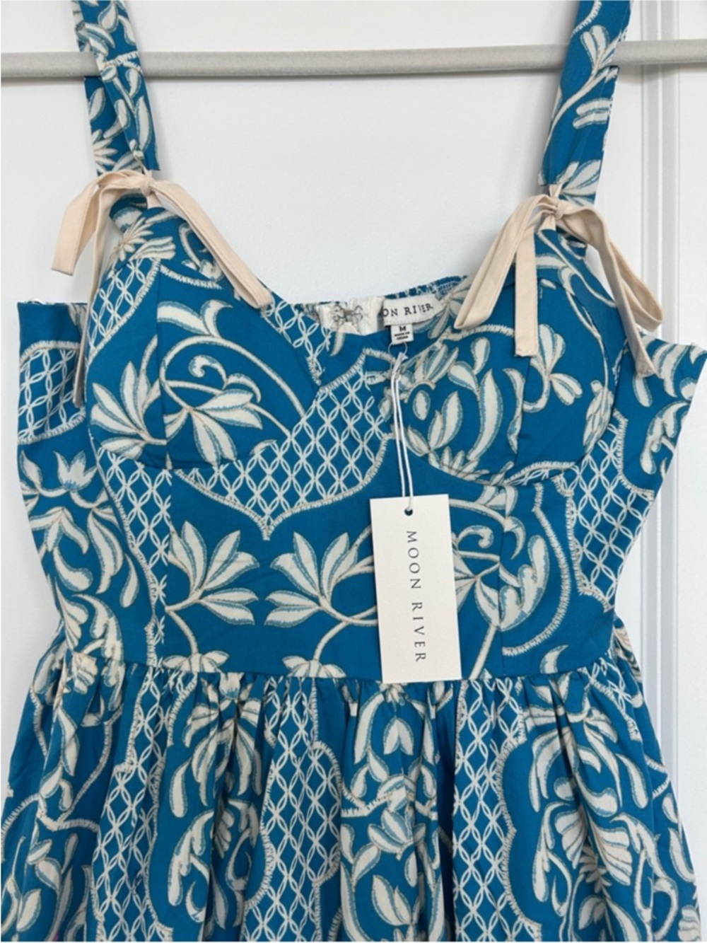 Moon River Blue and Cream Floral Maxi Dress